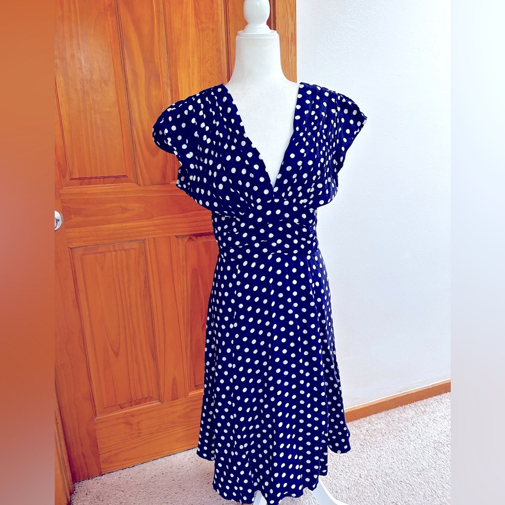 Trashy Diva Vintage 1940s Dress in Navy Polka Dots